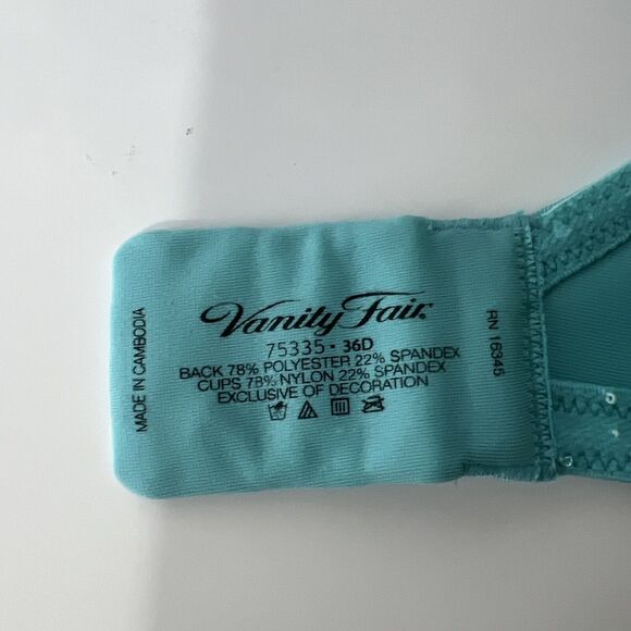 Vanity Fair Bra Women 36D Teal Padded Wired Convertible Strap Smooth T-Shirt Bra - Picture 6 of 13
